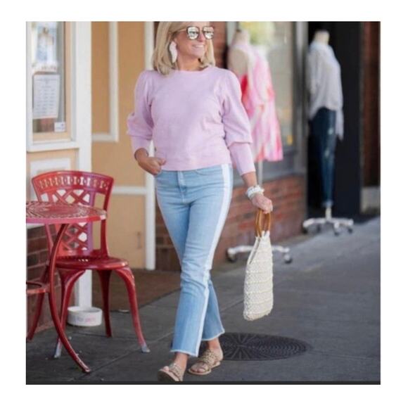 Veronica Beard Carly 11" Kick Flare Jeans Air Size 25 Side Stripe Crop Fray - Picture 2 of 14